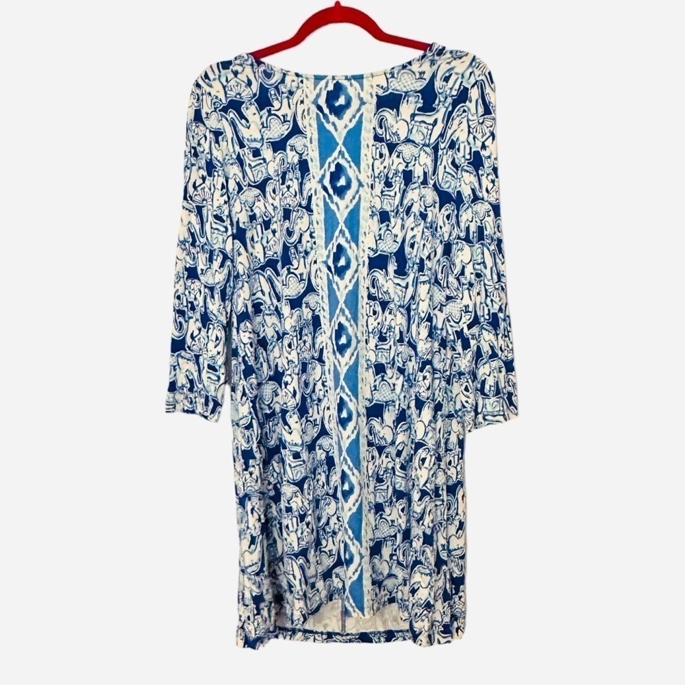 Lily Pulitzer Ophelia Blue White Get Trunky Elephant Print Swing Dress Medium - Picture 2 of 7